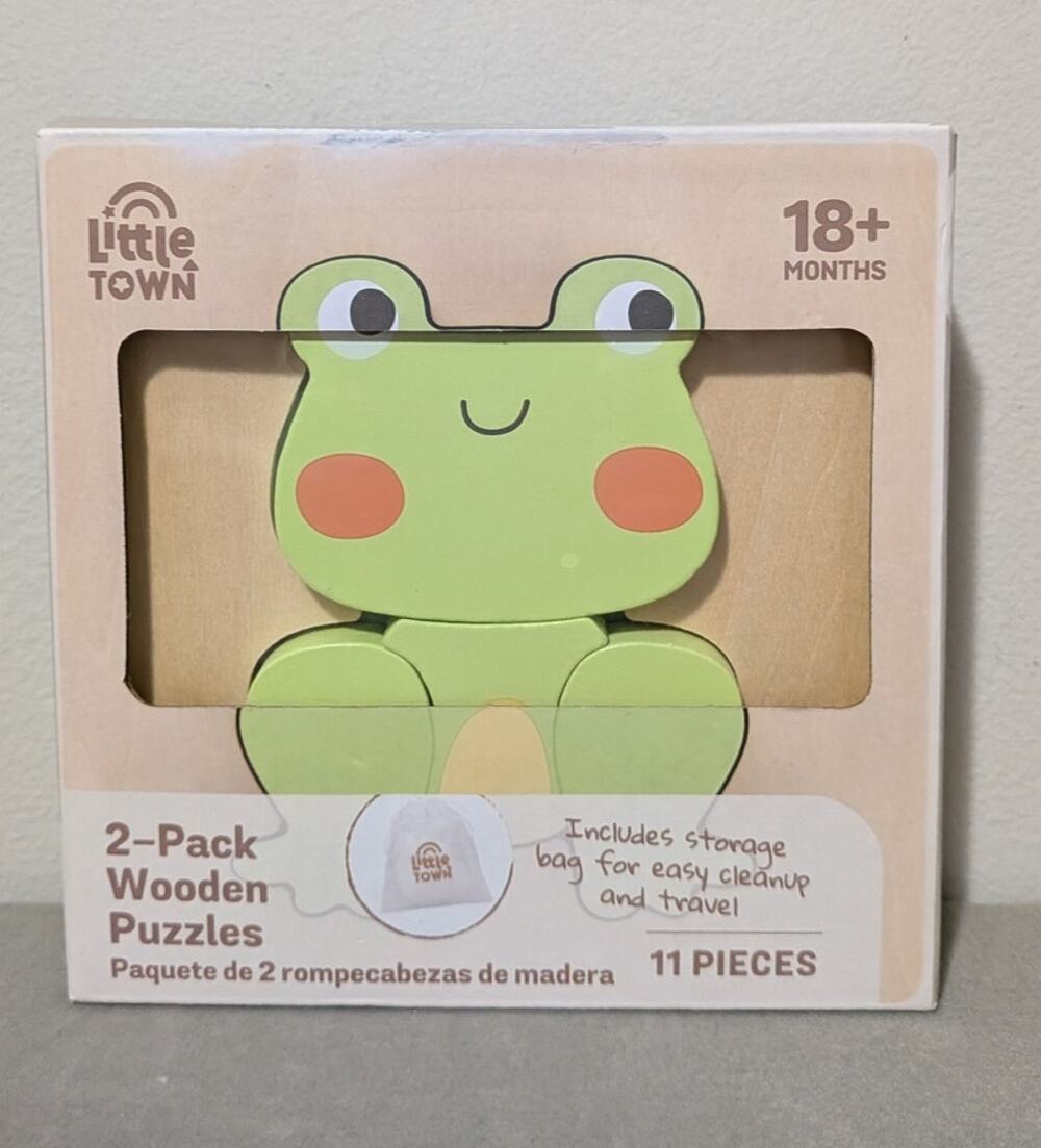 Little Town Frog & Snail Wooden Puzzles New in Box 18 month+ baby learning toy